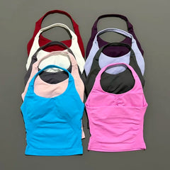 HISTELLO Sports Halter Top Gym Vest Woman Backless Tank Tops Push Up Sport Bra Running Vest Workout Top Activewear Yoga Clothing