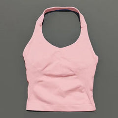 HISTELLO Sports Halter Top Gym Vest Woman Backless Tank Tops Push Up Sport Bra Running Vest Workout Top Activewear Yoga Clothing