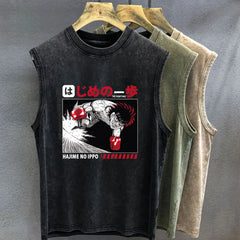 New Men's Tank Top Anime Hajime No Ippo Graphic T-shirt Print Oversized Gym Clothing Vintage Wash Sleeveless Vest Womens Y2k