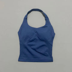 HISTELLO Sports Halter Top Seamless Longline Strappy Gym Tank Top Women Yoga Clothing Workout Fitness Sportswear Pilates Vest