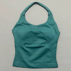 HISTELLO Sports Halter Top Gym Vest Woman Backless Tank Tops Push Up Sport Bra Running Vest Workout Top Activewear Yoga Clothing