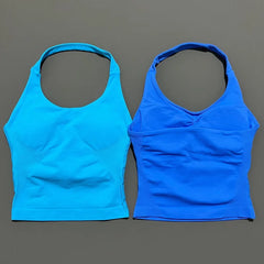 HISTELLO Sports Halter Top Gym Vest Woman Backless Tank Tops Push Up Sport Bra Running Vest Workout Top Activewear Yoga Clothing