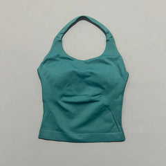 HISTELLO Sports Halter Top Seamless Longline Strappy Gym Tank Top Women Yoga Clothing Workout Fitness Sportswear Pilates Vest