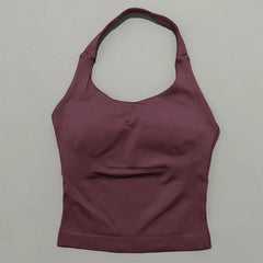 HISTELLO Sports Halter Top Gym Vest Woman Backless Tank Tops Push Up Sport Bra Running Vest Workout Top Activewear Yoga Clothing